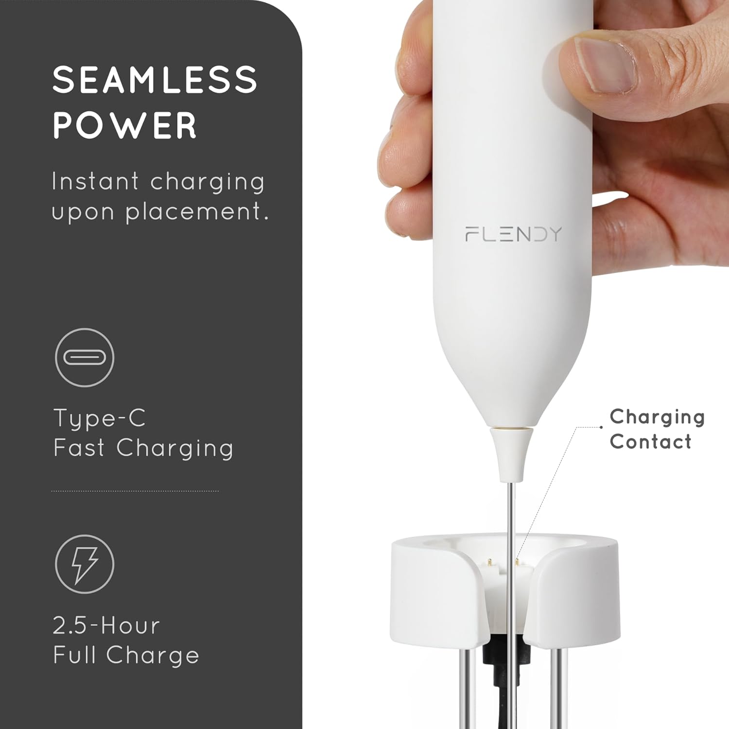 Rechargeable Milk Frother Handheld with USB-C Stand, Electric Whisk