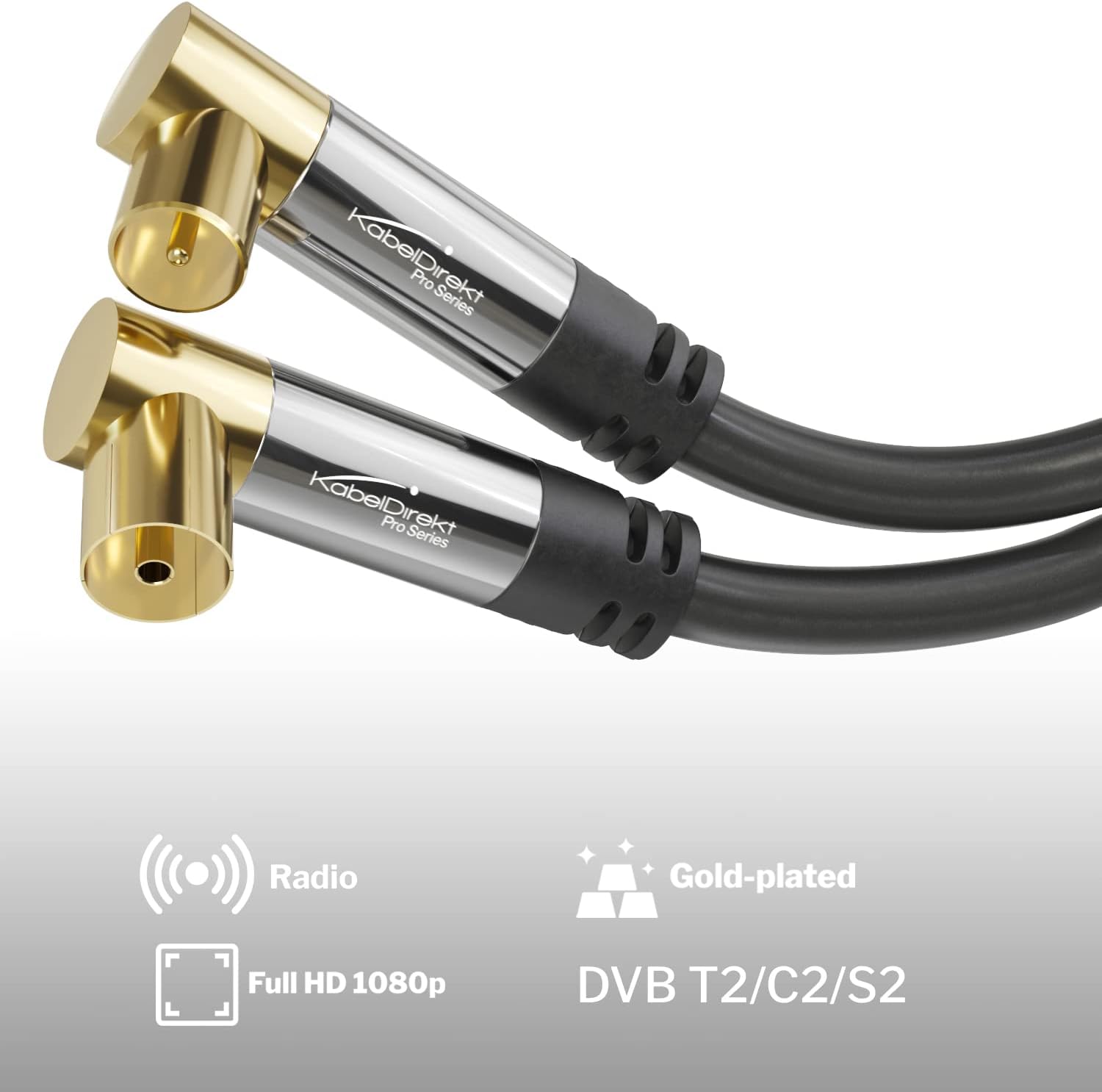 KabelDirekt – 4K TV Aerial Cable, Coaxial Cable, 90° Angled – 2m – Digital & Analogue – Available in 0.5-20m (Angled Plug/Socket, DVB-C/DVB-T/DVB-S, black)