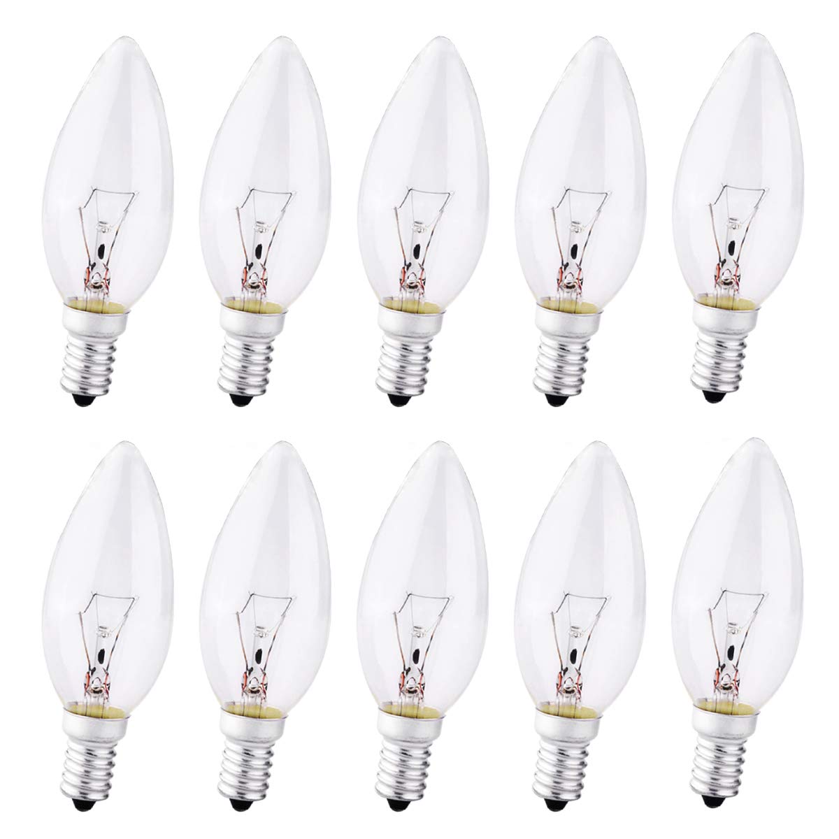 10 Pack E14 Small Screw Light Bulb, SES Dimmable Candle Bulbs 40W, Clear, 2700K Warm White