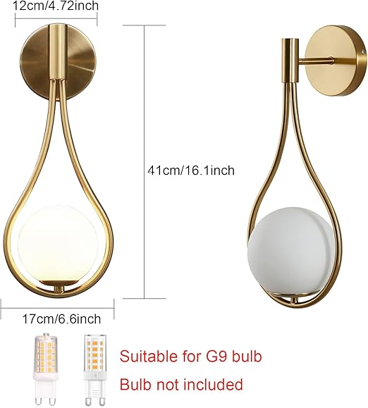 Modern Golden Bronze Wall Sconce - Water Drop Design Glass Globe Light