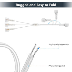 3-Way Splitter Connector for Christmas Lights – 2-Pin Clear Cable, IP65 Waterproof for Outdoor LED and Fairy Lights