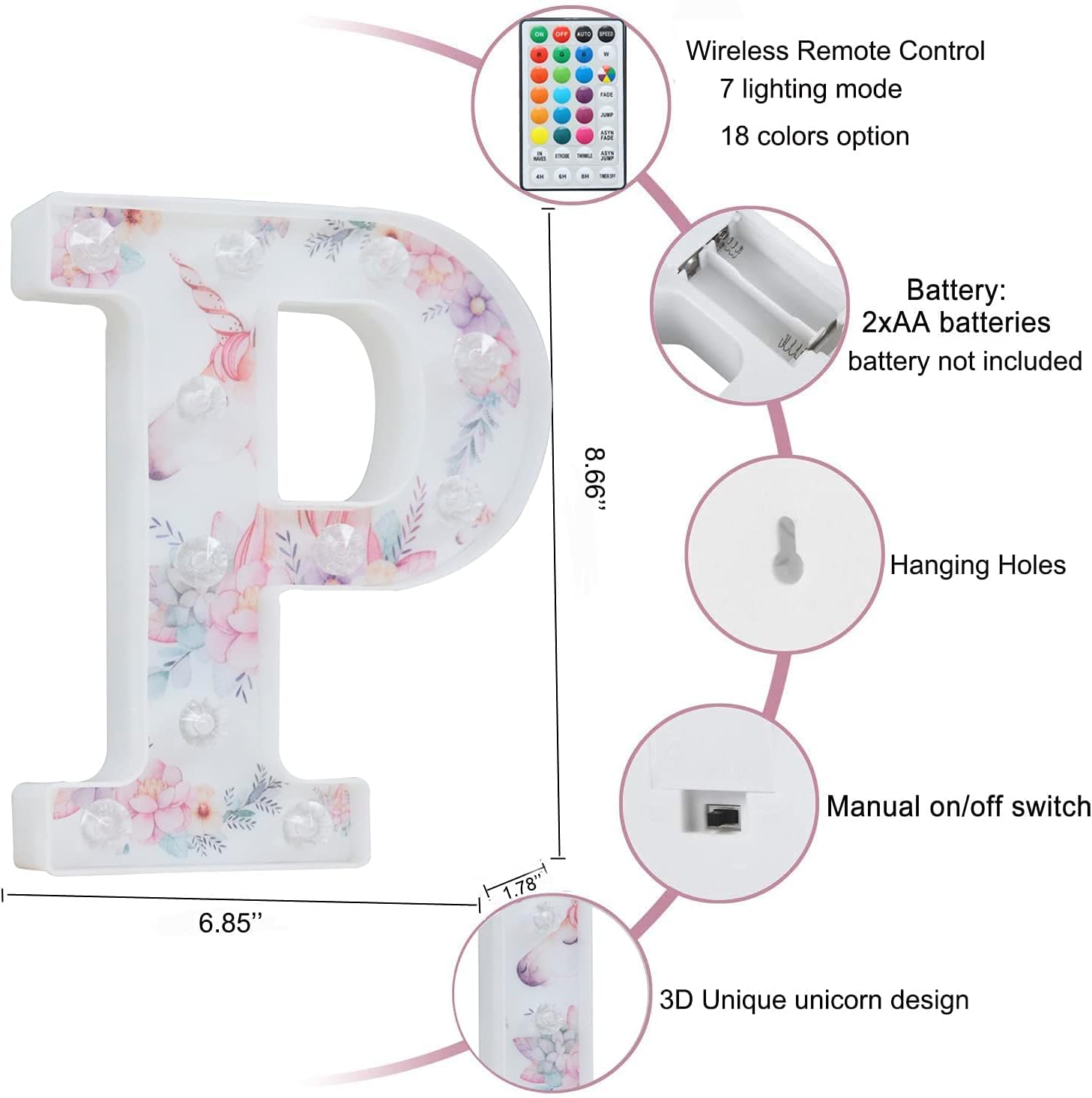 Unicorn LED Letter Light P Remote RGB