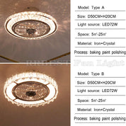 Invisible Ceiling Fan Light with Remote Control - 50cm LED Silent Fan