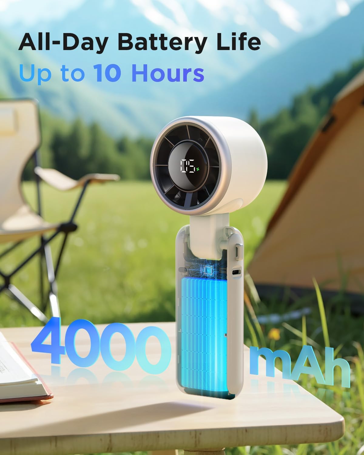 Turbo Portable Handheld Fan 4000mAh 5 Speeds Foldable