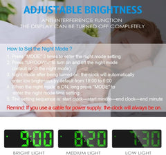LED Digital Alarm Clock – Temperature Display, Adjustable Brightness, Voice Control, 12/24H