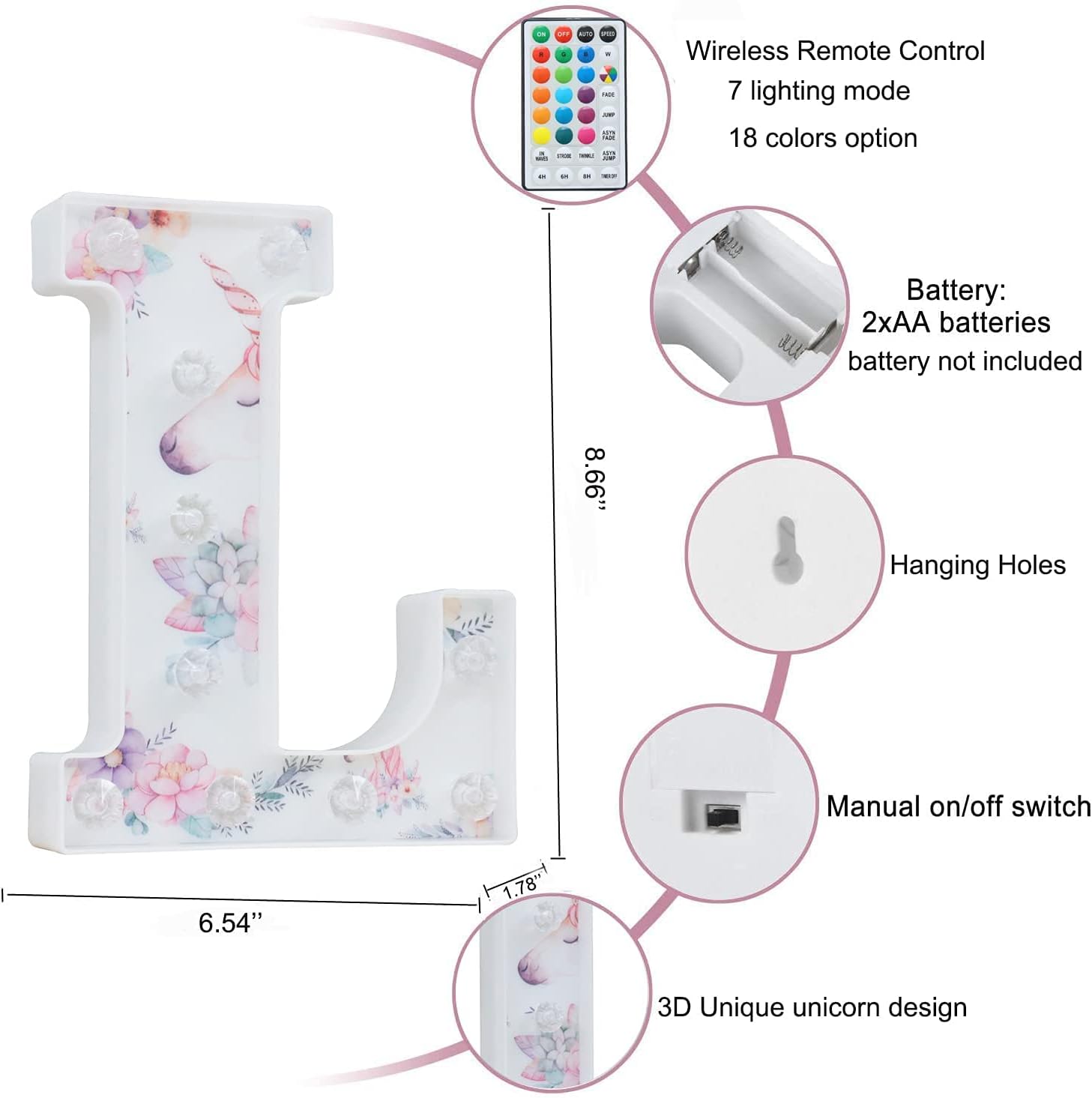 Unicorn LED Letter Light L 18 Color Remote
