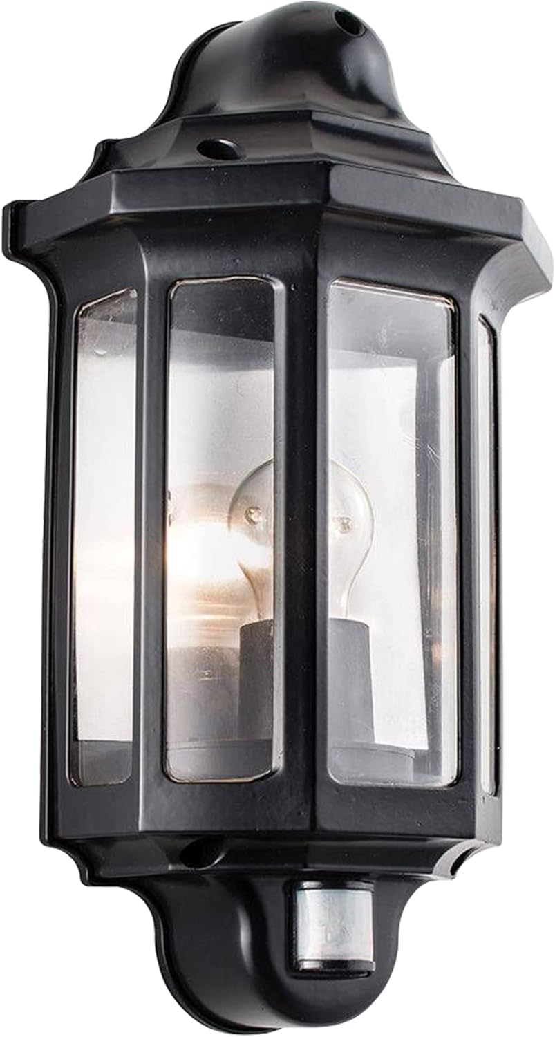 Outdoor Security Lights - PIR External Wall Light - Motion Sensor Presence Detector Half Lantern Garden Porch Wall Lamp - IP44 Rated 60W GLS ES or LED E27 (Not Included)