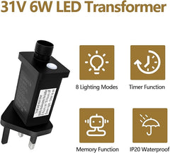 31V LED Transformer Plug with Timer & 8 Modes – Power Supply for Christmas Tree, Net, and Icicle Lights