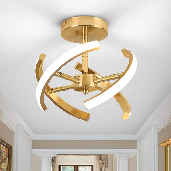 LED Ceiling Light, Elegant Gold Curved Design with 4 Strips, 22W Modern Ceiling Fixture for Hallway, Office, Bedroom, Kitchen, Living Room, Dining Room (Cool White 6000K)