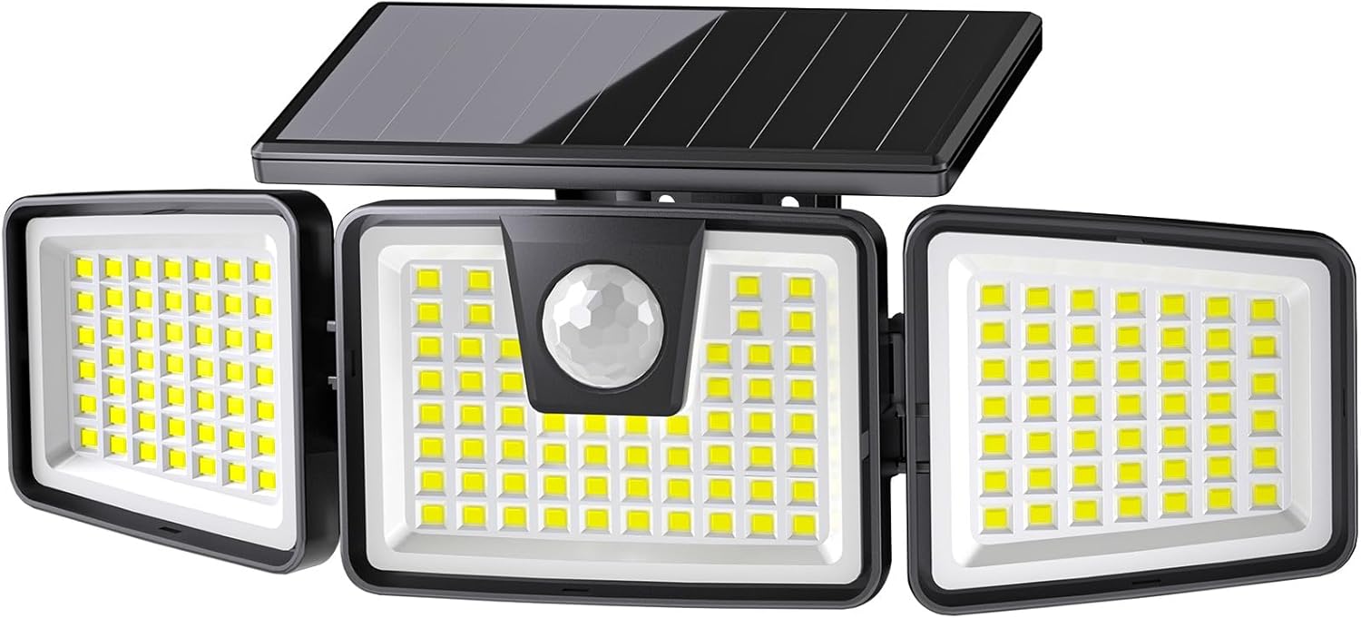 156 LED Solar Lights Outdoor Motion Sensor 270° Wide Angle IP65 Waterproof Solar Floodlight Wall Lights for Front Door Yard Garage Garden (1 Pack)