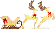 COSTWAY Light Up Reindeer Sleigh with 280 Warm White LED Lights – Outdoor Christmas Decoration