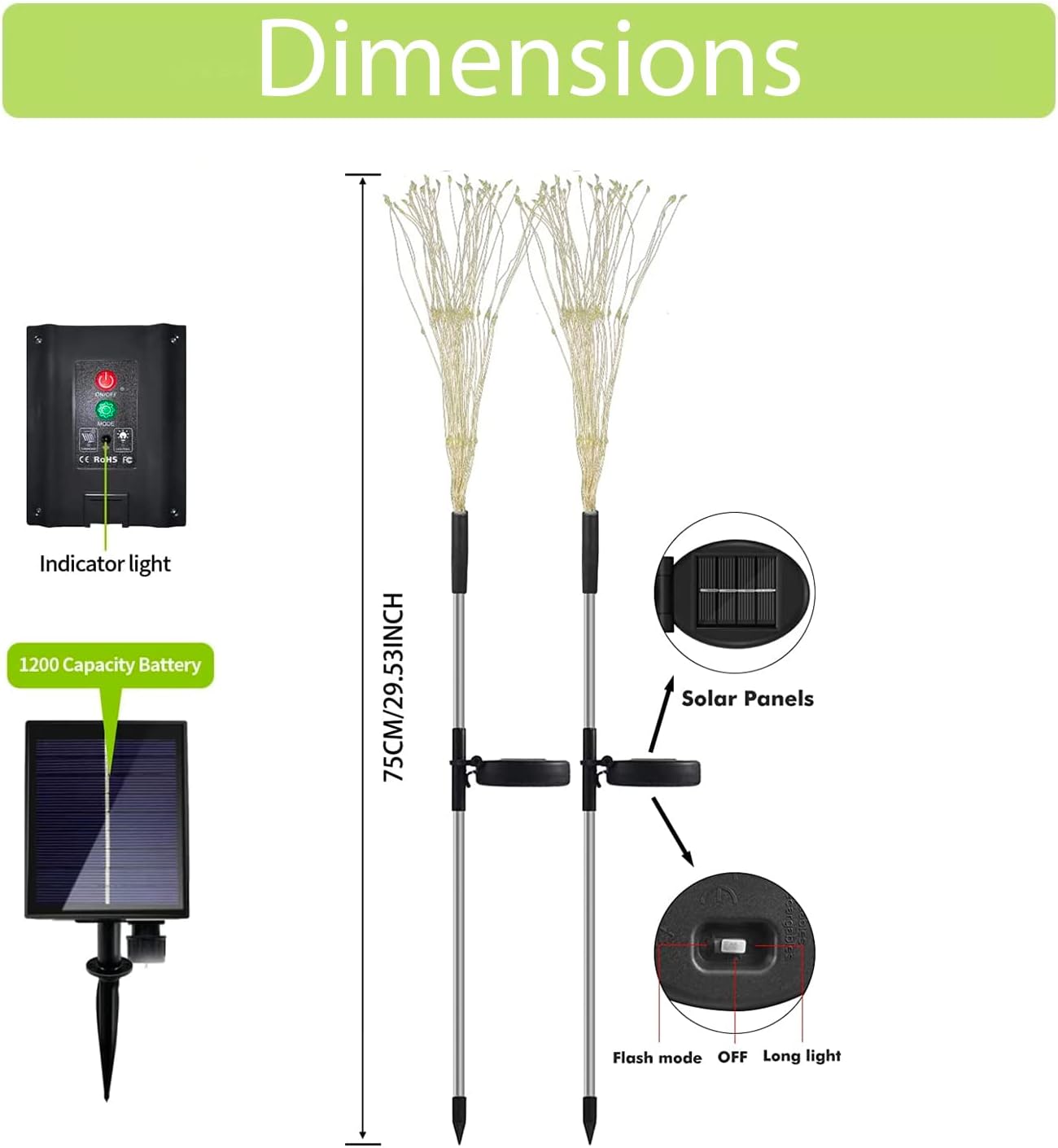 Premium 2 Pack Solar Firework Ground Stake Lights – Waterproof Solar Powered Garden Lights with 2 Lighting Modes | Warm White Solar Lights Outdoor Garden & Patio Christmas Party Decoration