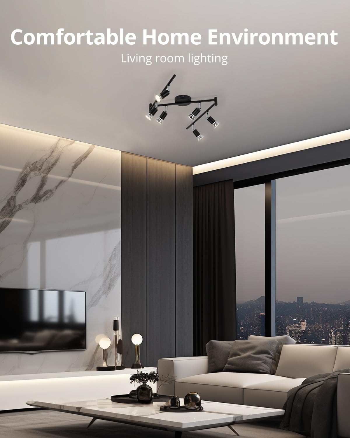 6-Way Rotatable LED Spot Ceiling Light – Modern Matte Nickel Fixture with 4000K Natural White Lighting for Living Rooms, Kitchens, Bedrooms, and Hallways