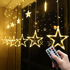 Christmas Window Lights – 12 Stars, 138 LED Fairy String Lights, USB Operated with 8 Modes, Warm White, for Indoor, Bedroom, Wedding, and Party Decor