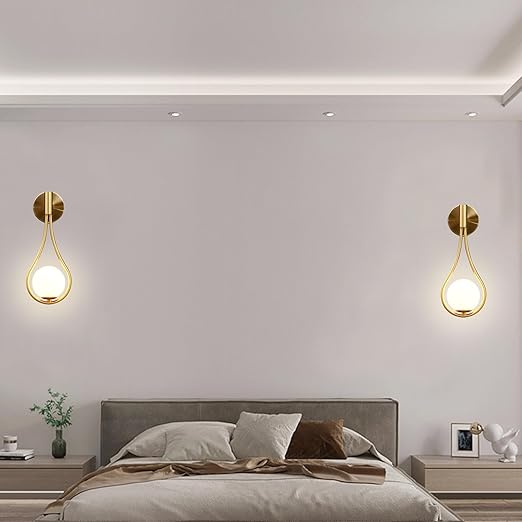 Modern Golden Bronze Wall Sconce - Water Drop Design Glass Globe Light