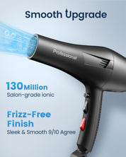 Professional Ionic Hair Dryer – Fast Drying, 2 Speed 3 Heat, Diffuser & Nozzle Set