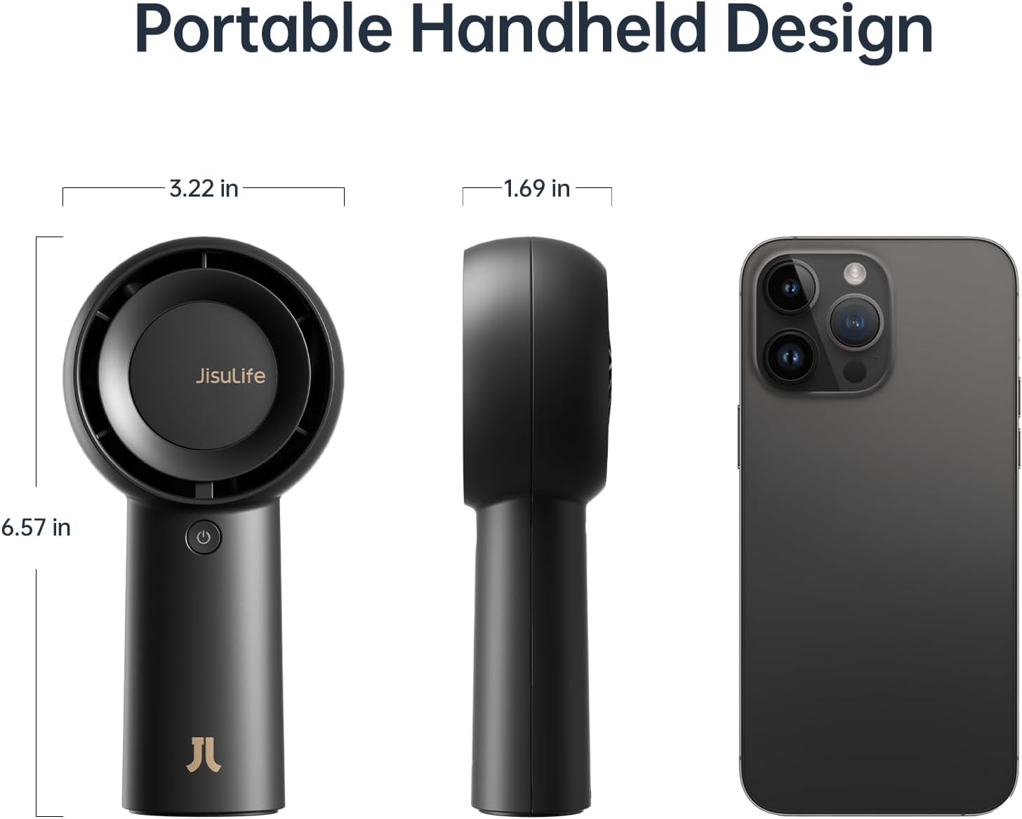 JISULIFE Portable Handheld Turbo Fan [18H Max Cooling Time], 6000mAh USB Rechargeable Personal Battery Operated Lash Small Pocket Fan with 5 Speeds for Travel/Outdoor/Home/Office - Black