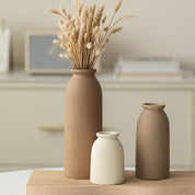 Set of 3 Small Ceramic Vases – Rustic Farmhouse Mini Flower Vases for Home Décor