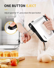 400W Electric Hand Mixer with 6 Speeds & Turbo – 5 Stainless Steel Attachments, Anti-Splash Whisk + Storage Case