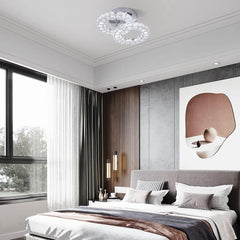 Crystal LED Ceiling Light Fixture, Modern 2-Ring Flush Mount Chandelier