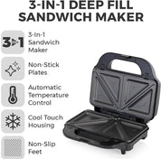 3-in-1 Deep Fill Sandwich Maker with Waffle & Grill Plates, 900W