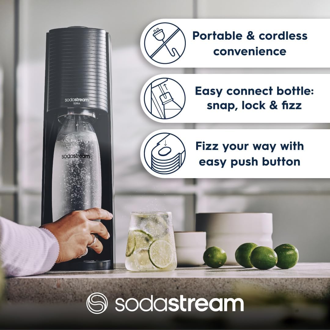 SodaStream Terra Sparkling Water Maker – Black – Quick Connect CO2 System – 60L