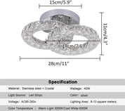 Crystal LED Ceiling Light Fixture, Modern 2-Ring Flush Mount Chandelier