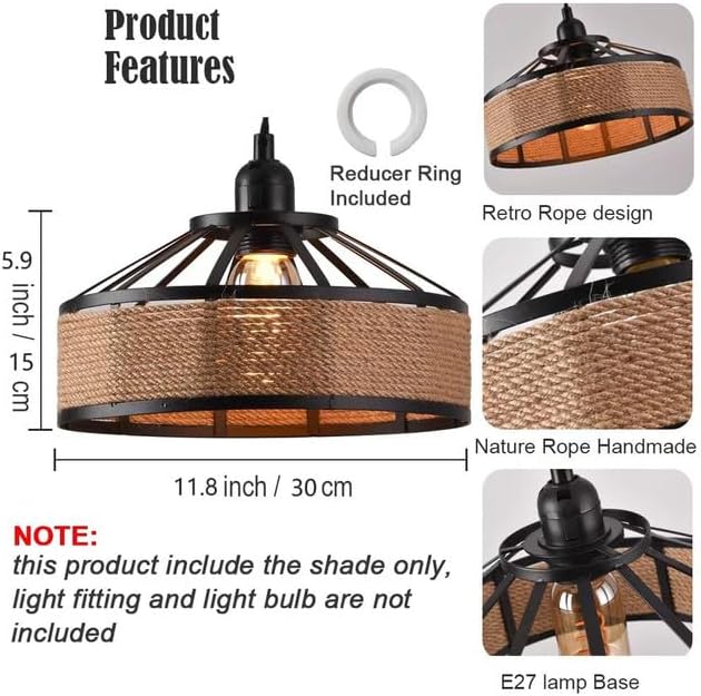 Metal Rope Pendant Light Shade 30cm Retro Ceiling Lampshade Black