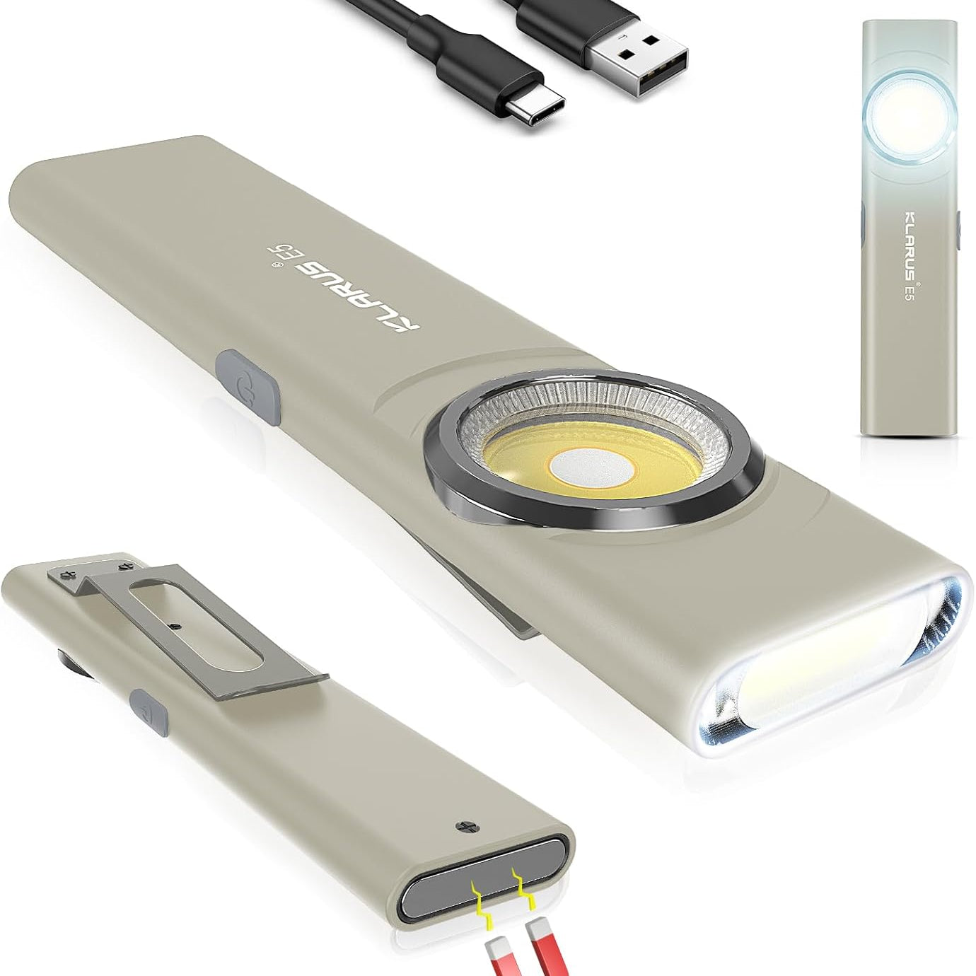 Portable magnifier with USB cable and small light on a white background