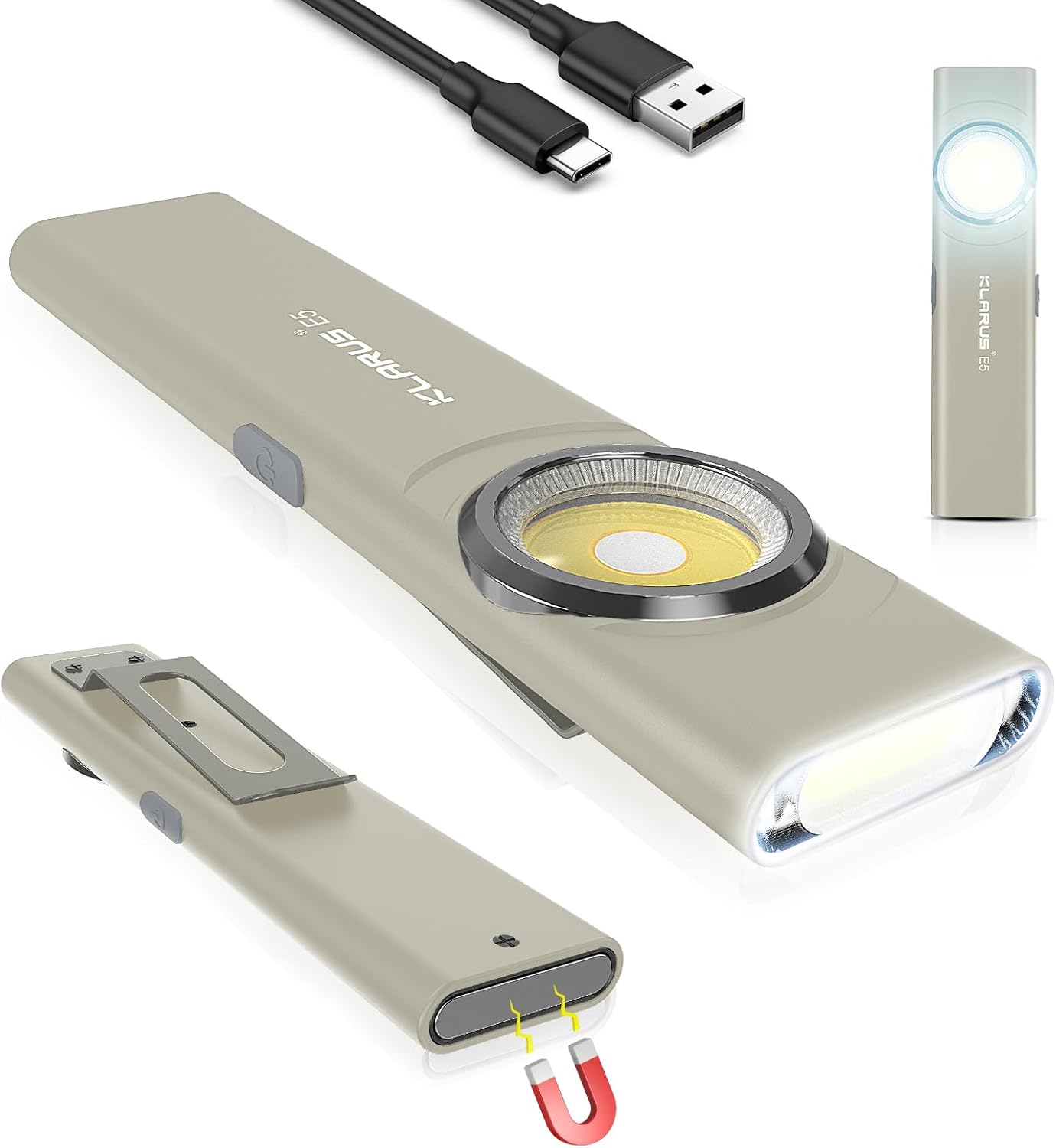 Portable magnifier with USB cable and small light on a white background