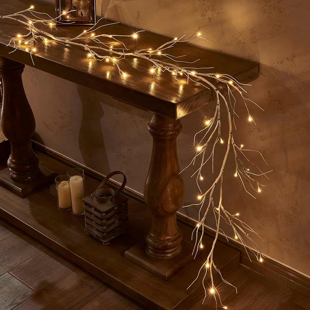 White Birch LED Garland Lights 6FT with Timer, 48 Warm White Battery Powered Fairy Lights for Indoor and Outdoor Home Décor