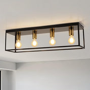 Vintage Industrial Ceiling Light - 4 Light Matte Black Metal Cage Design