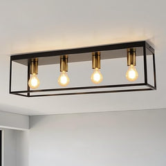 Vintage Industrial Ceiling Light - 4 Light Matte Black Metal Cage Design