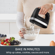 Tefal Black Collection Compact Hand Mixer – 200W Electric Mixer with 2 Speeds, Stainless Steel & Emulsion Whisks, Dishwasher Safe