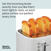 Vector 4 Slice Toaster – High Gloss Geometric Design, Variable Browning, Defrost & Reheat Functions, Removable Crumb Tray, White