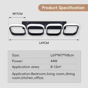 Modern LED Ceiling Light Fixture, 4 Square Black Flush Mount Lamp, 44W 6000K Cool White Indoor Ceiling Lighting for Hallway, Bedroom, Kitchen, Living Room, Office, Porch