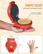 Blazant Mini Waffle Maker – 4 Inch Nonstick Compact Waffle Iron, 550W, Portable Breakfast Chaffle & Snack Maker, Red