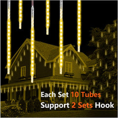 Meteor Shower Rain Lights—50cm, 10 Spiral Tubes with 540 LEDs, 3.15m Lit Length, Waterproof Snowfall Lights for Wedding, Christmas, and Garden Décor, Connects 2 Sets (White)