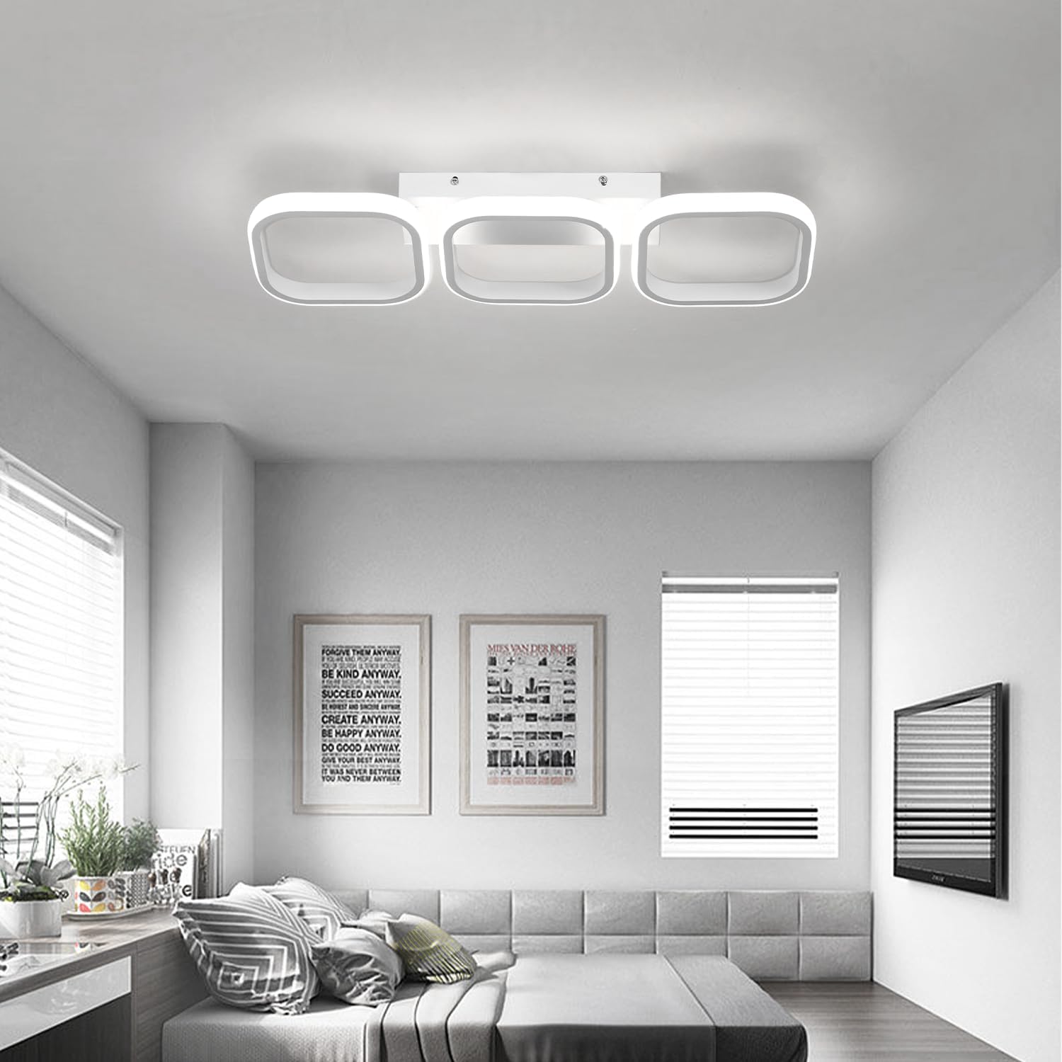 Led Ceiling Fixture Rectangular Modern 3 Rectangle LED Ceiling Light 33W 6000K Cool White Fixture ...