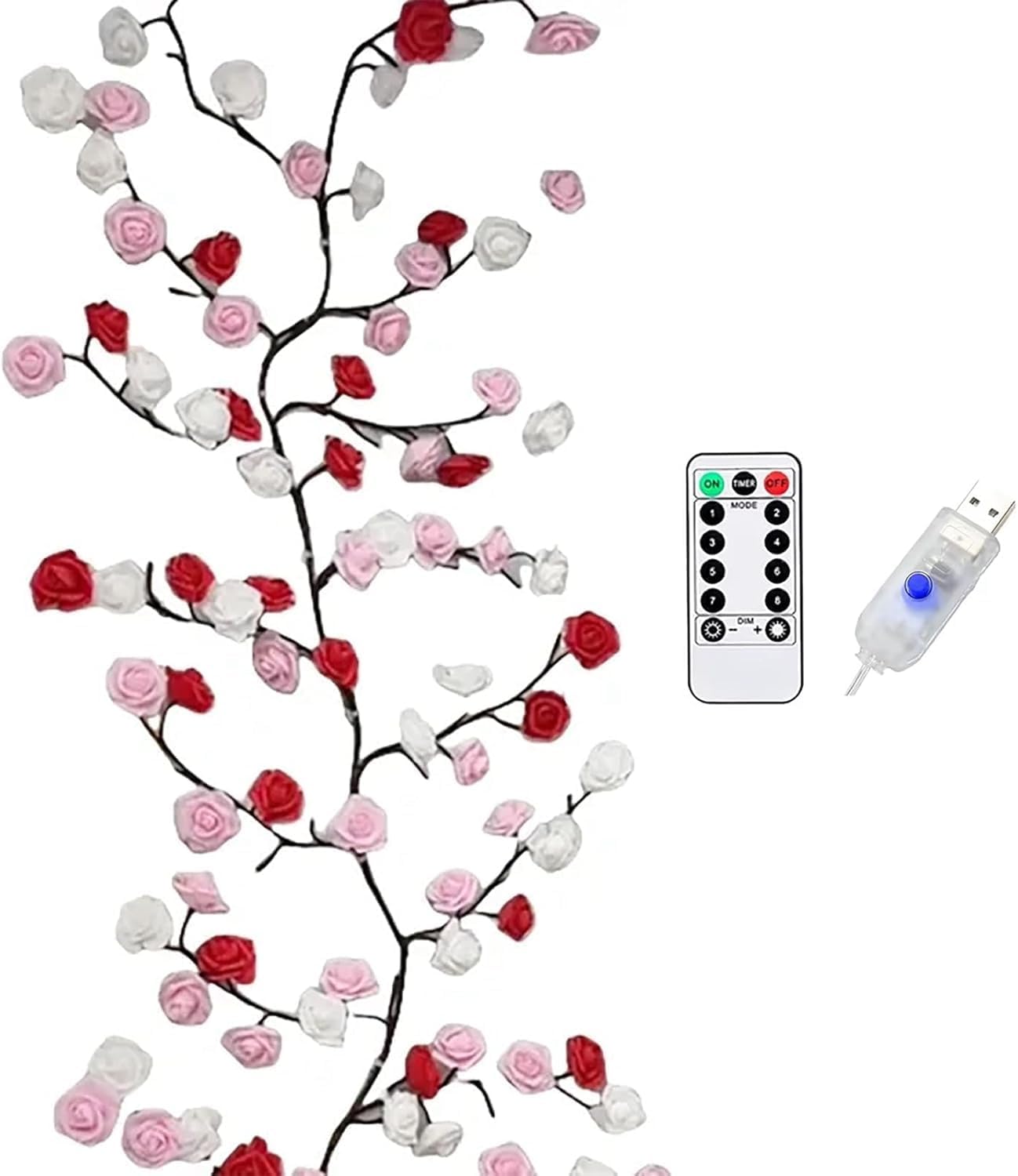 Rose LED Vine Wall Lights 3.9FT, 48 LED Blossom Branch Fairy Lights with Remote and 8 Lighting Modes for Bedroom Décor