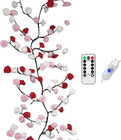 Rose LED Vine Wall Lights 3.9FT, 48 LED Blossom Branch Fairy Lights with Remote and 8 Lighting Modes for Bedroom Décor