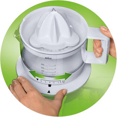 Braun CJ3000 Electric Citrus Press – 350ml Bowl with Scale, Adjustable Pulp Control, Auto Start/Stop, Dishwasher Safe – White