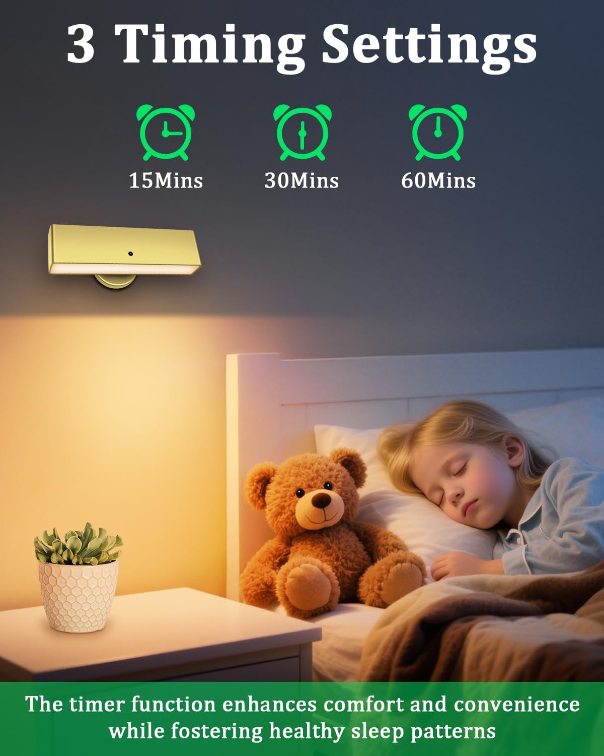 Wireless Rechargeable Wall Light Battery Operated Indoor Lamp Gold