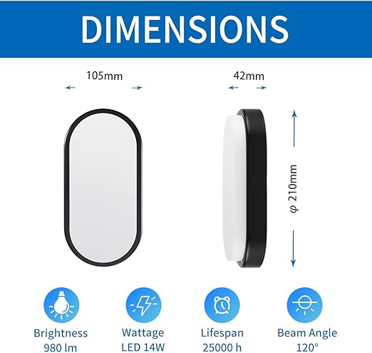 14W Black LED Oval Wall Lights