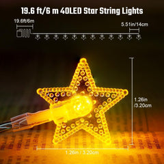 Star-shaped LED string light with measurements on a dark background