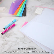A4 Plastic Wallets, 12pcs Assorted Colours Punched File Folders with Label Pocket