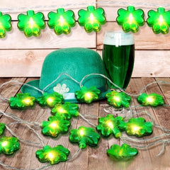 St. Patrick's Day String Lights 10ft 20 LED, Green Shamrock Decorations Lights Battery Powered Happy Clover Green Leaf Lights Cord for Home Garden Party