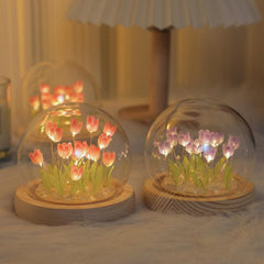 Purple 20 Tulips Flower Night Lamp with Fairy Lights – Cute Battery Powered Bedroom Decor Gift