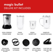 Magic Bullet 10-Piece Blender & Food Processor – 200W Compact All-in-One – Blend, Chop, Grind, Mix & Whip with Pulse Control
