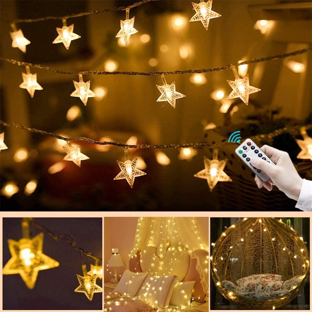 Clerance Sale -LED String Lights, Mains Powered 20 LED Star Christmas Lights with Remote Control 300cm, 8 Modes Fairy Lights for Girls Bedroom, Xmas Lights for Christmas Decoration Indoor Outdoor